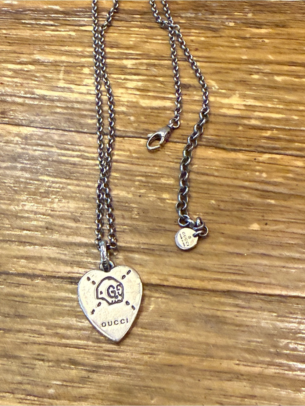 Gucci Silver Heart Logo Pendant Necklace